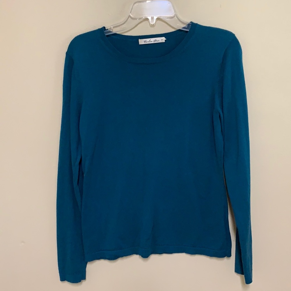 Caroline Grace teal cotton & cashmere sweater